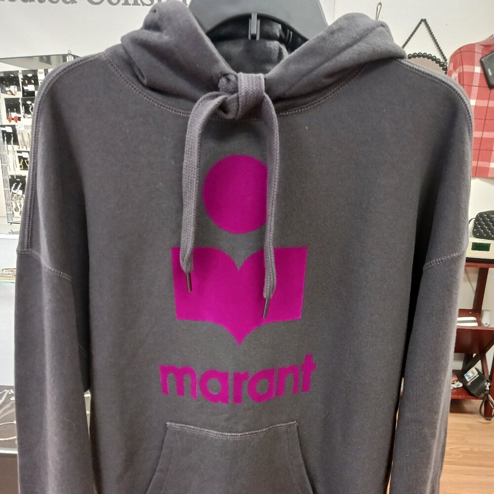 Isabel Marant Etoile Hoodie in Charcoal Gray with Faded Purple Print